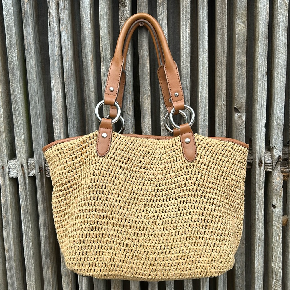 Stylish Tan Woven Tote Bag